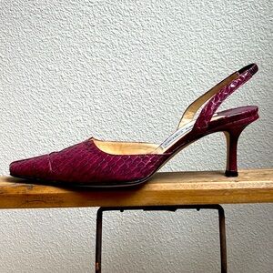 Jimmy Choo "Gia" Sling Back Heels in Pink Karung Snakeskin, Size 37